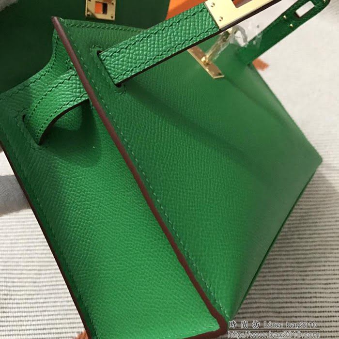 HERMES愛馬仕 凱莉包 mini kelly一代 竹子綠epsom皮 夏天首選手包款 可手提肩背  Ama1331